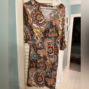 Jude Connally Multicolor Brown Blue Orange Paisley Dress